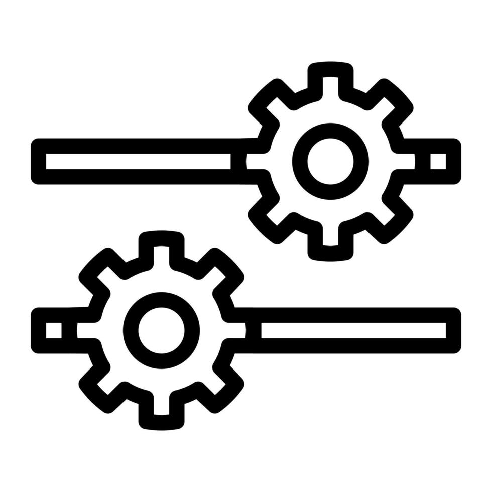 Isolated settings in outline icon on white background. Configuration, cogwheel, machine, transmission vector