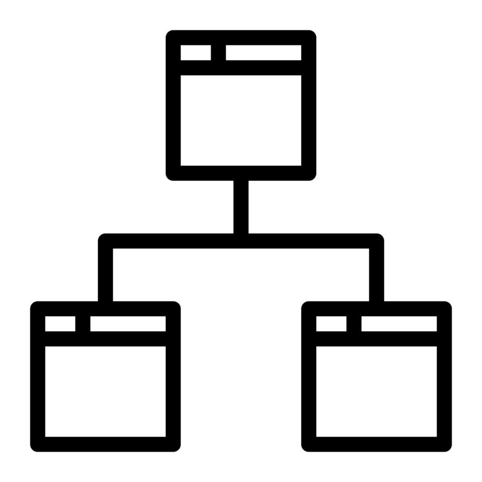 Isolated sitemap in outline icon on white background. Schema, organization, wireframe, web, seo vector