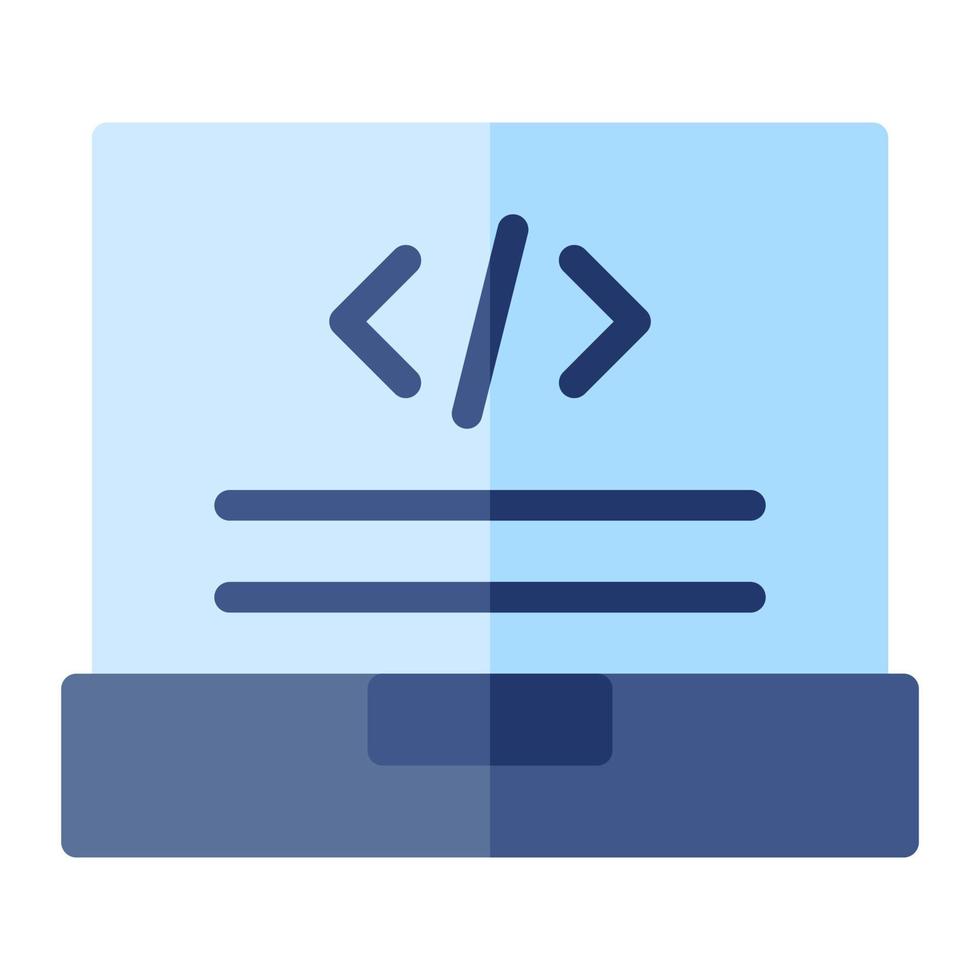 Isolated programming in flat icon on white background. Coding, laptop, script vector