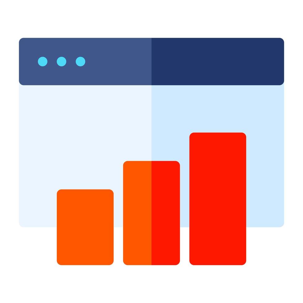 Isolated web analytics in flat icon on white background. Growth, seo and web, statistics, graph, bar vector