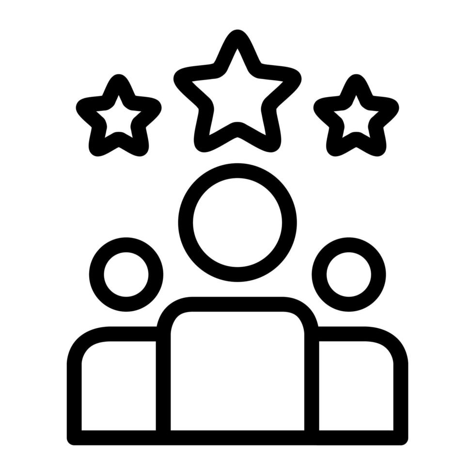 aislado clientes clasificación en contorno icono en blanco antecedentes. revisar, satisfacción, comentario, estrellas, clientela, trabajo en equipo vector