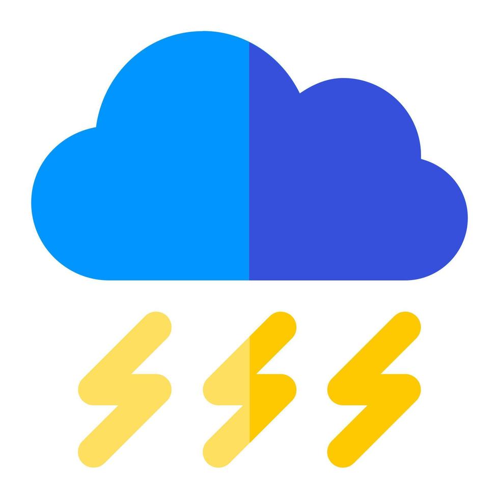 Cloud with thunderbolt in flat icon. Thunderstorm, weather, forecast, disaster, warning, danger, climate vector