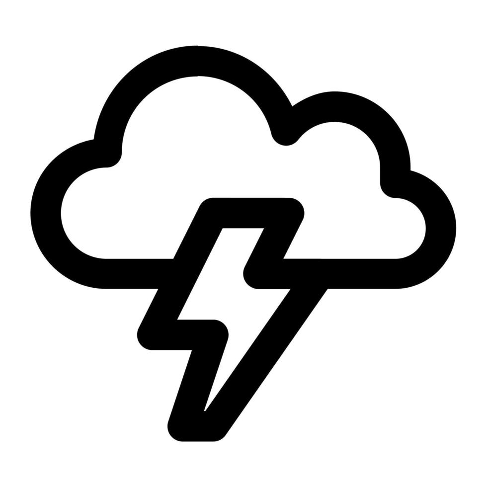 Thunder storm symbol in outline icon style. Lightning, cloud, weather alert, forecast sign vector