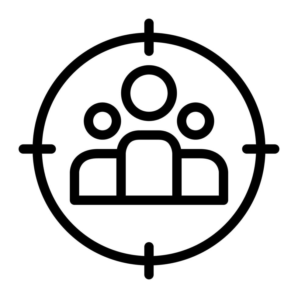 Isolated target audience in outline icon on white background. Aim, customers, users, focus marketing vector