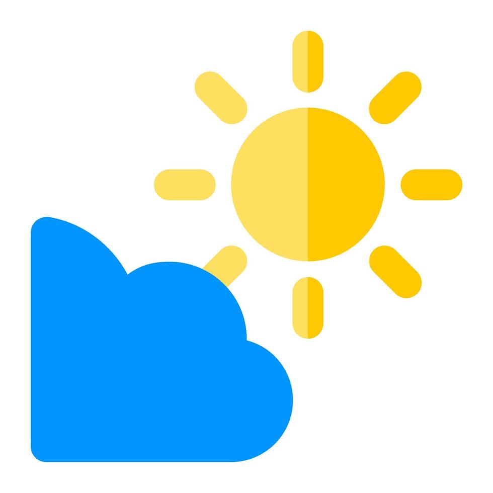 Sun and cloud icon in flat style. Sunny, summer, morning, sunshine, weather vector