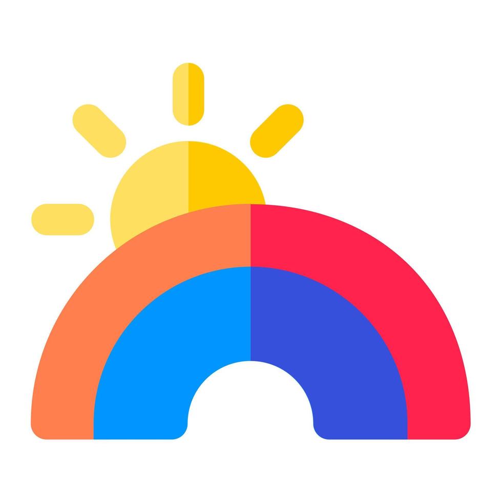 Simple Rainbow in flat Icon. Sun with rainbow weather vector