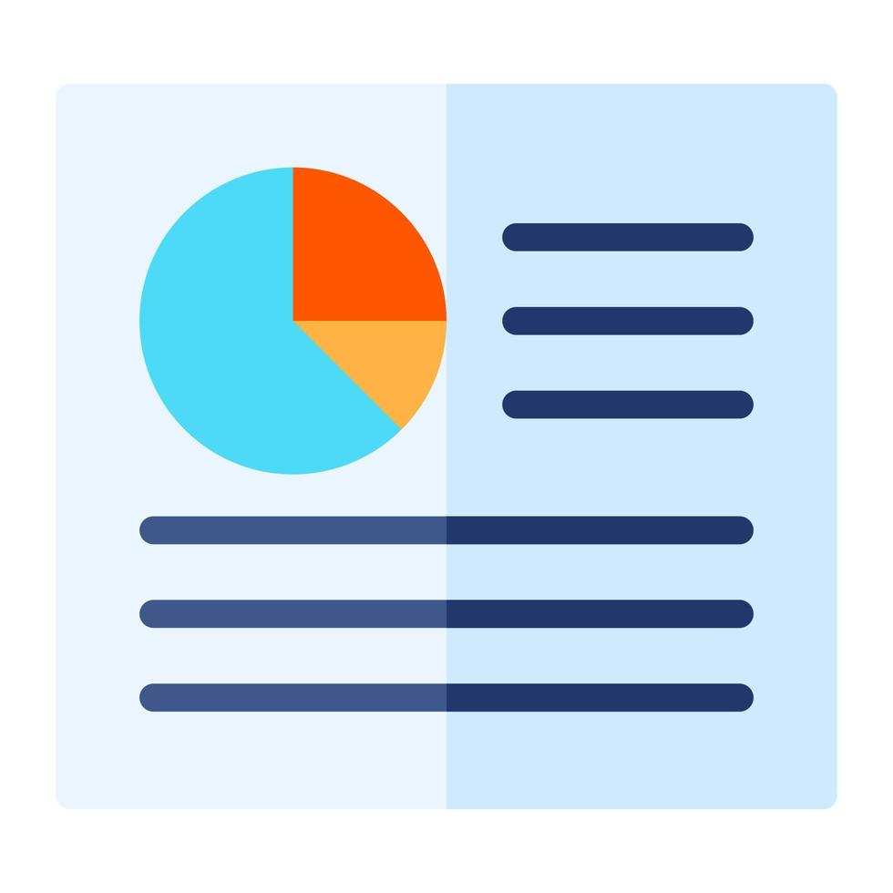 Isolated analytics in flat icon on white background. Report, statistics, pie chart, seo vector