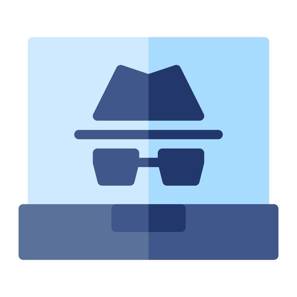 Isolated hacking symbol in flat icon on white background. Hacker, cyber crime, incognito, laptop vector