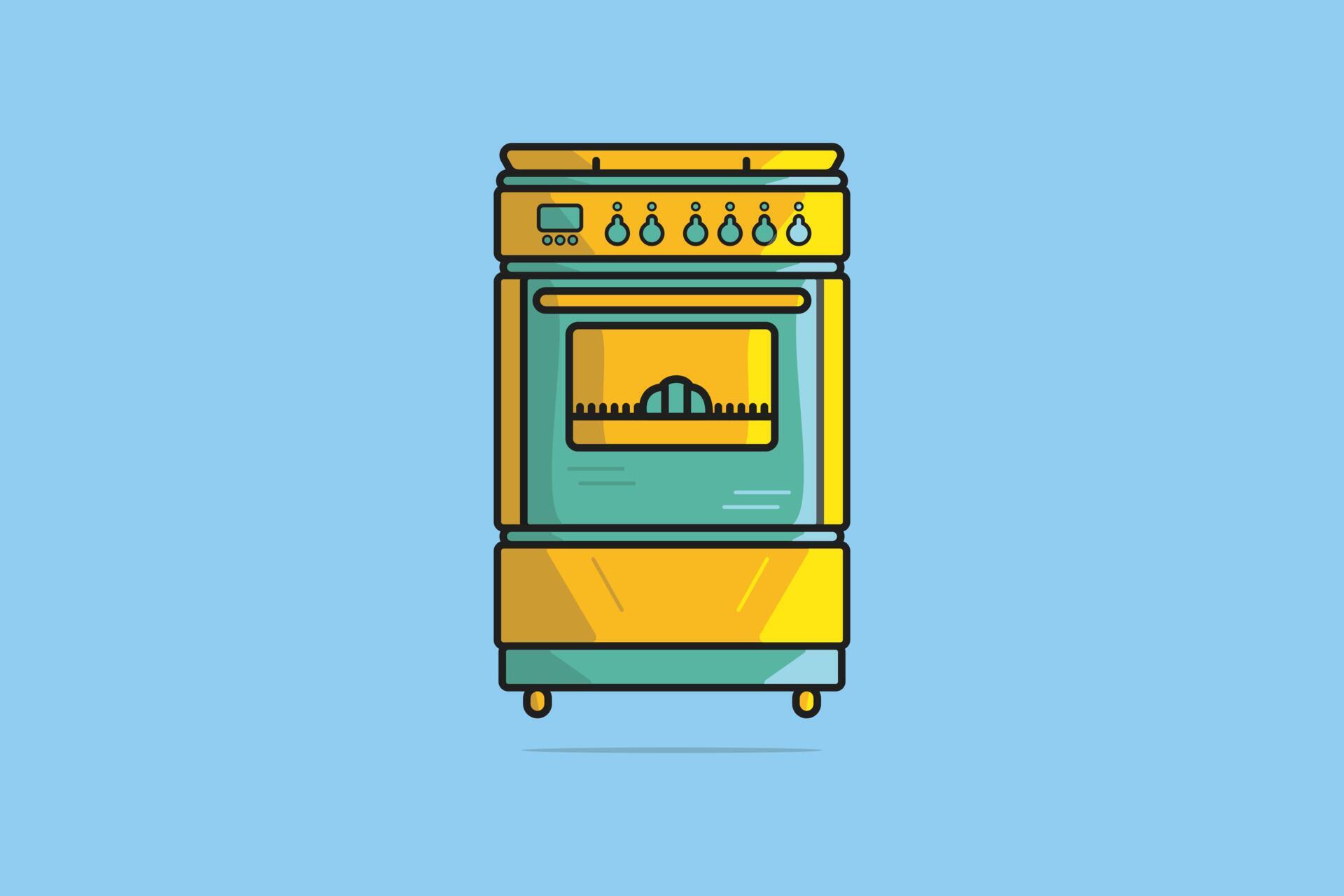 Domestic Gas Stove Oven vector illustration. Restaurant Kitchen