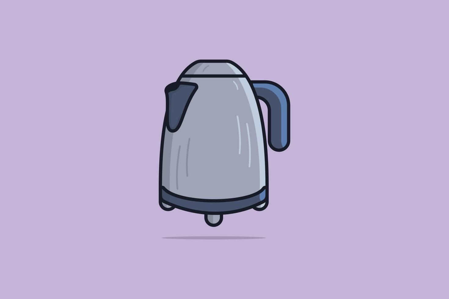 Metal Electric Kettle vector illustration. Food and drink object icon concept. Breakfast kettle with closed lid vector design on purple background. Kitchen appliance concept symbol.