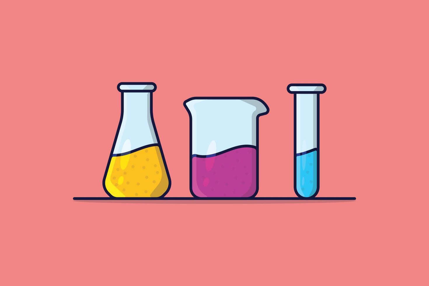 Beaker Glasses Set with Chemical Liquid vector illustration. Medical laboratory objects icon concept. Equipment for chemical test collection vector design with shadow on pink background.