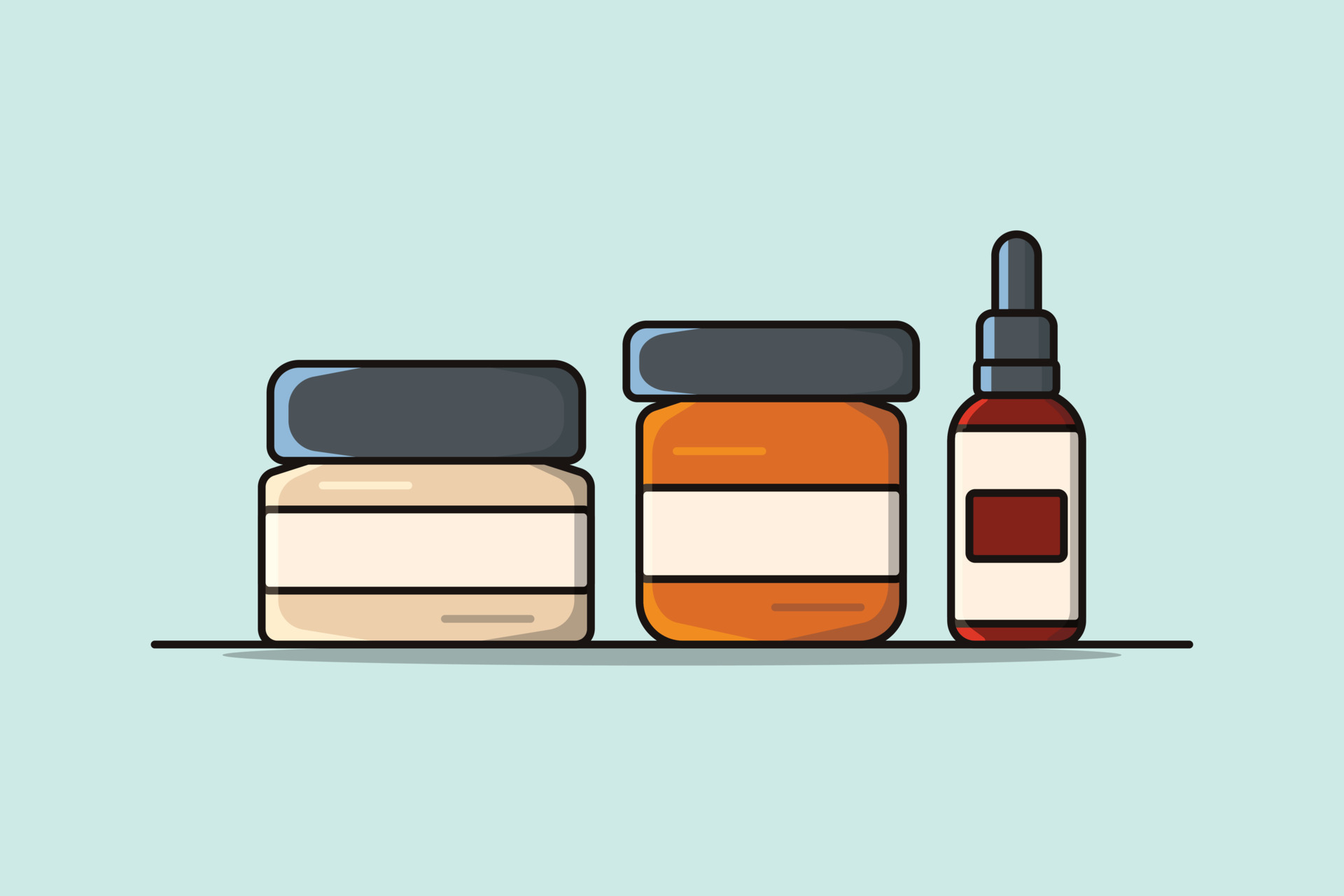 Set of Cosmetic Bottle for Cream and Oil vector illustration. Beauty