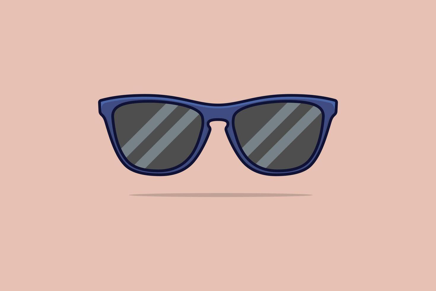 Fashion Summer Sunglasses and black lens optic vector illustration. Summer and fashion objects icon concept. Summer shiny grey sunglasses with shadow vector design on light orange background.