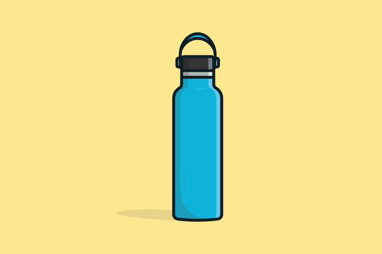 Water Bottle with Carry Strap vector illustration. Drink object icon concept. Bicycle, Sport and Gym drinking water bottle vector design with shadow on yellow background.