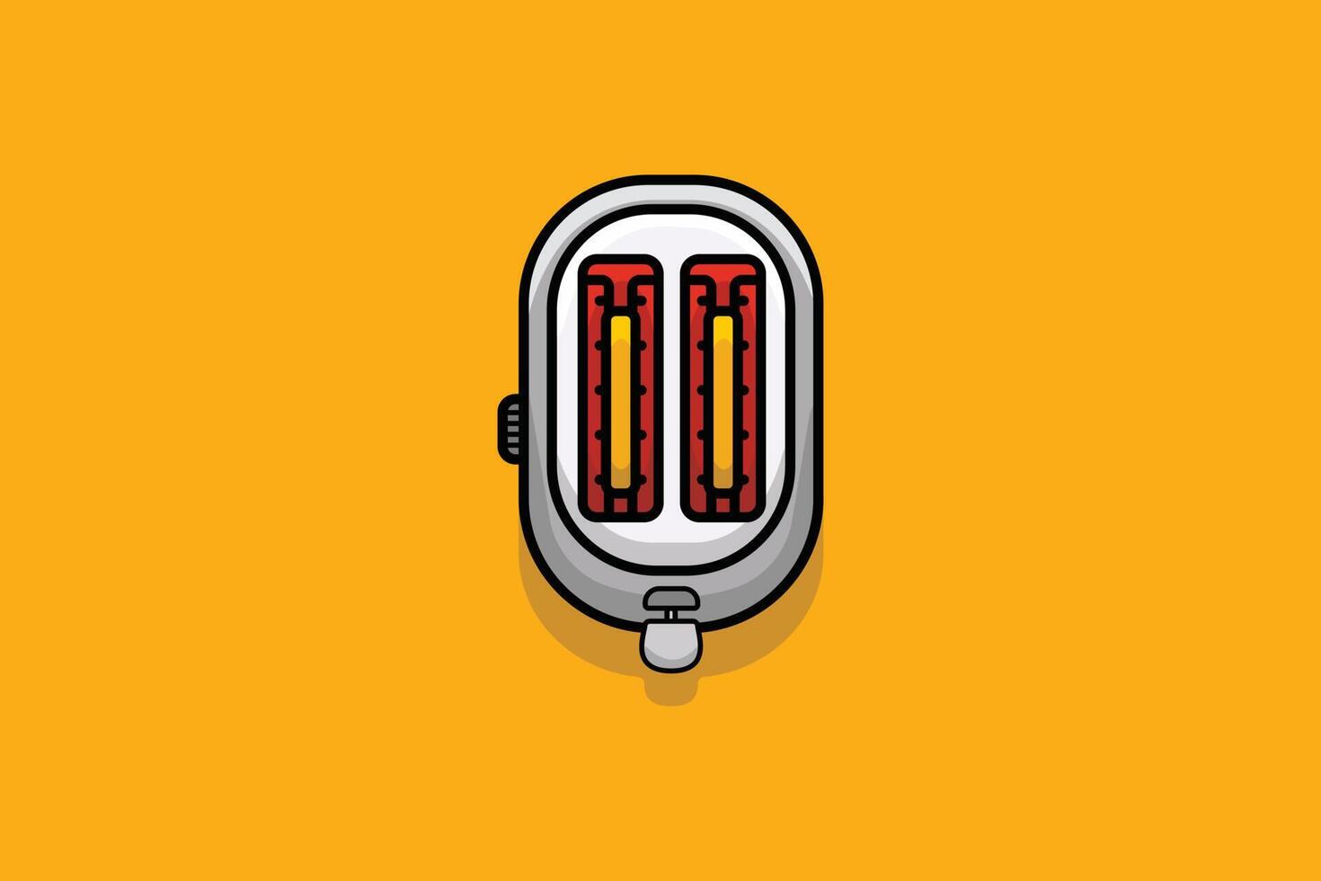 Two Fried Bread Pieces In Toaster vector illustration. Break fast food technology object icon concept. Home Toaster fried bread slices prepared for a breakfast vector design with shadow.