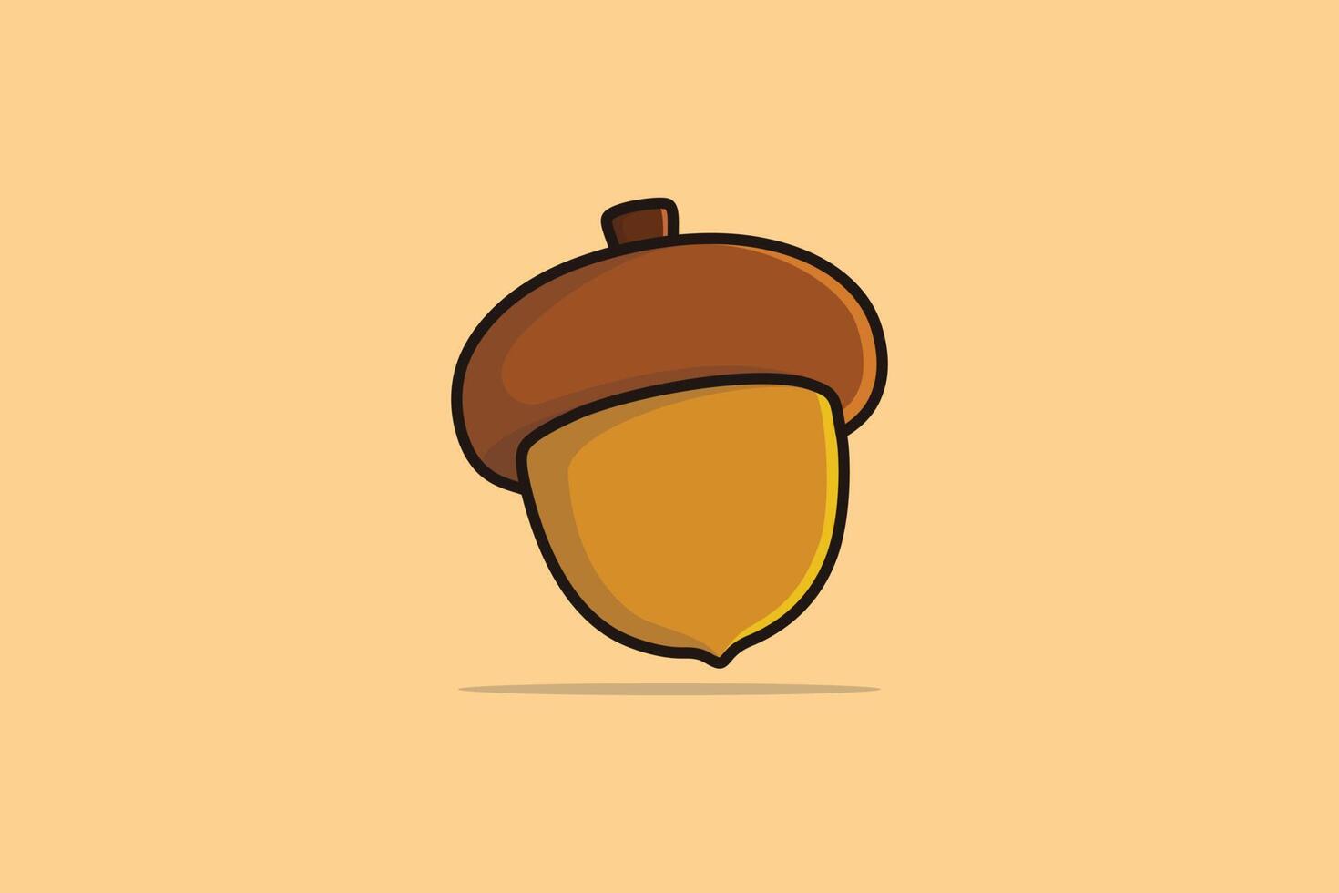 bellota nuez y comida vector ilustración. comida objeto icono concepto. roble árbol Fruta icono logo. bellota vector diseño aislado en ligero naranja antecedentes con sombra.