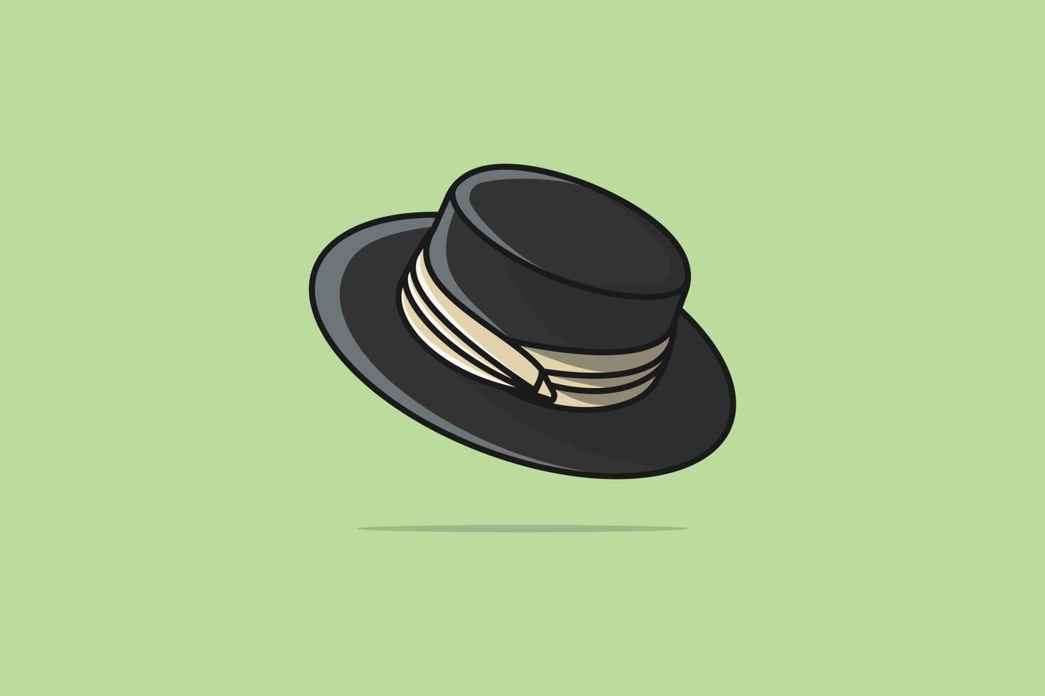 Fedora hat vector illustration. Hacker, mafia or gangster cap object icon concept. Hipster cap symbol vector design with shadow on green background.