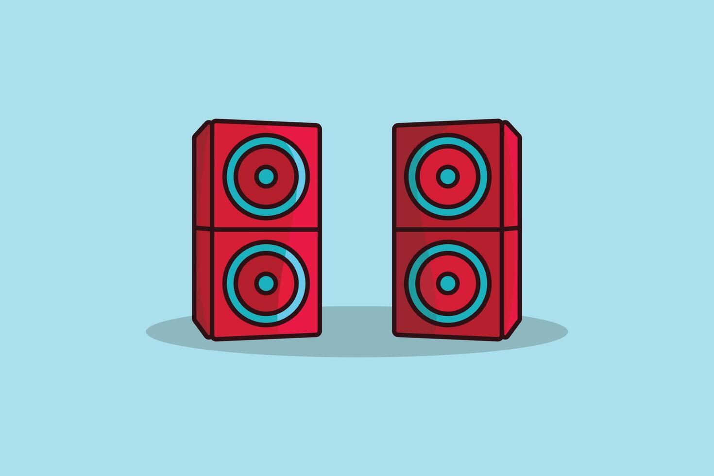Modern Two Acoustic System Red Audio Speaker vector illustration. Musical instrument icon concept. Electronic bass device for listening music enjoying sound of speaker vector design with shadow.
