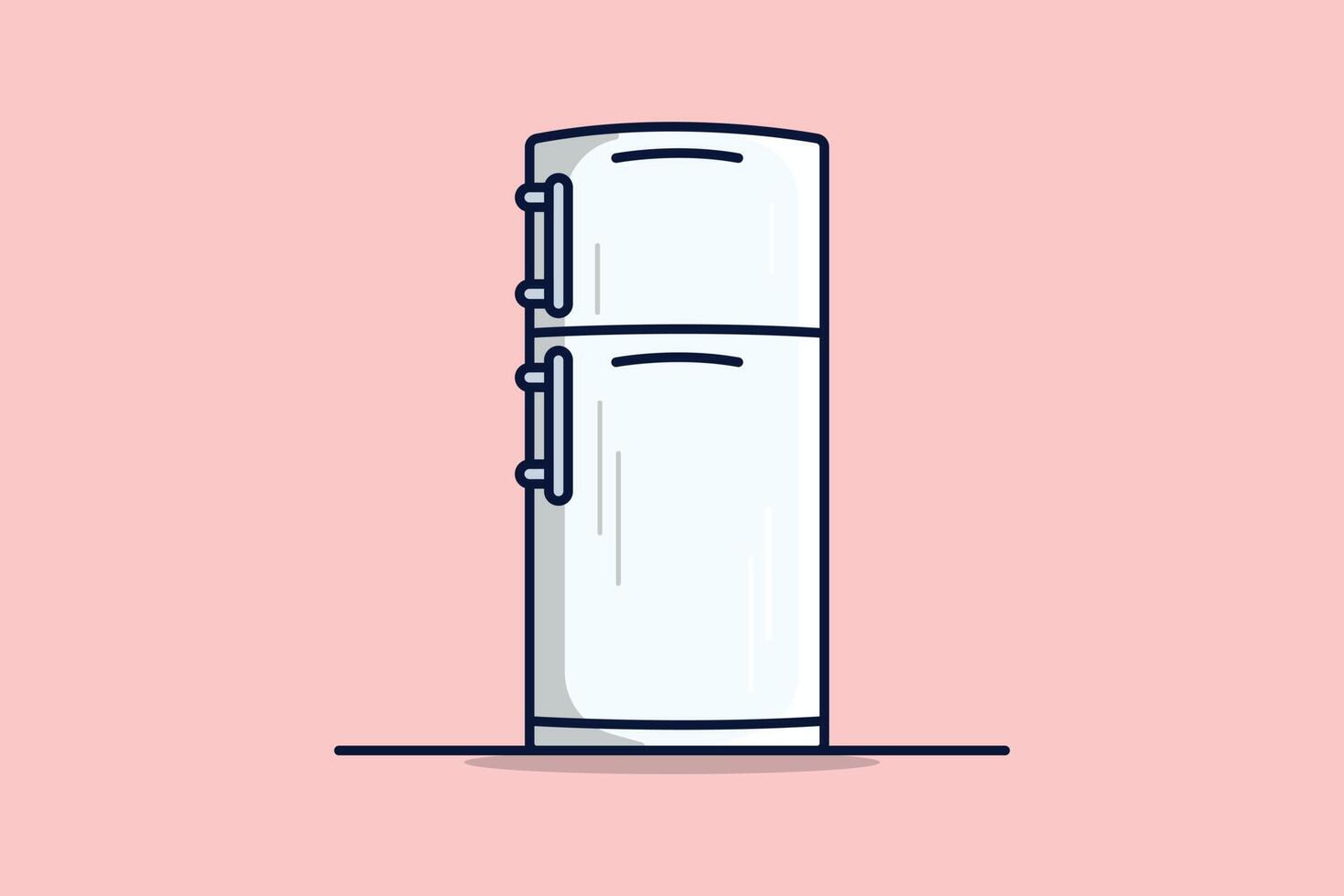 Modern Line Style Fridge vector illustration. Household technology object icon concept. House fridge freezer refrigerator vector illustration with shadow on pink background.