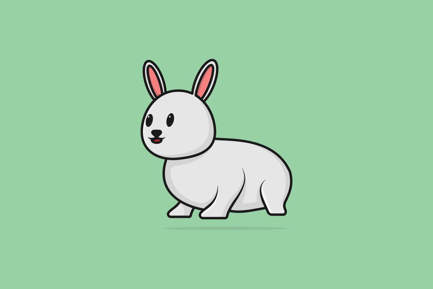 Cute Rabbit Siting cartoon vector illustration. Animal nature icon concept. Funny furry white hares, Easter bunnies siting vector design with shadow. Fast running zoo animal rabbit logo icon.
