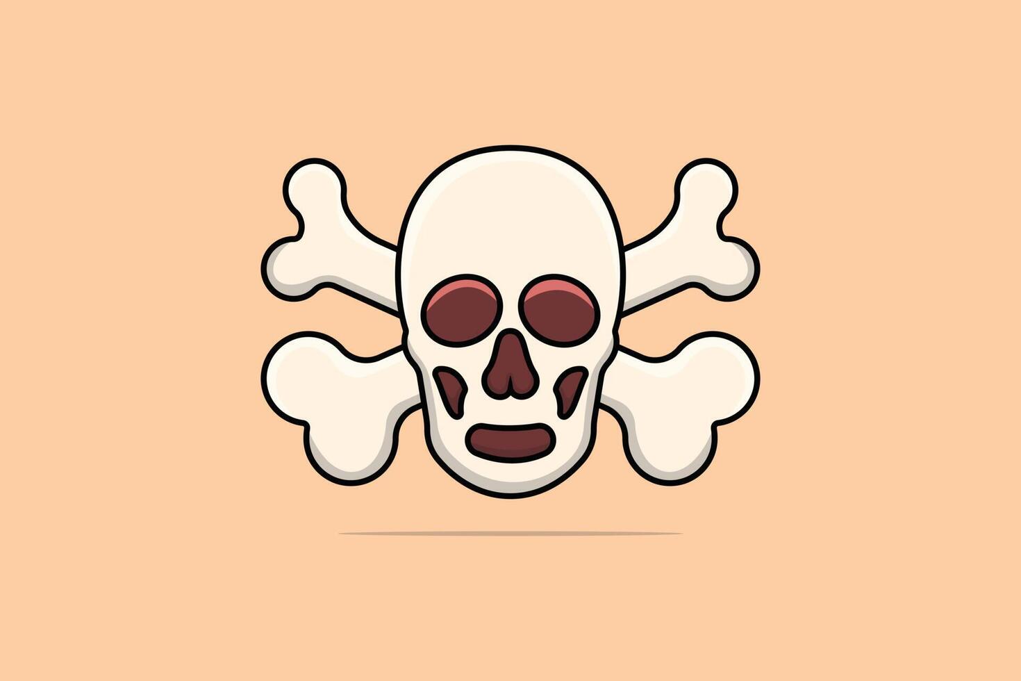 Skull Head With Crossbones vector illustration. Dead body head icon concept. Human skull and bones vector design on light orange background with shadow.