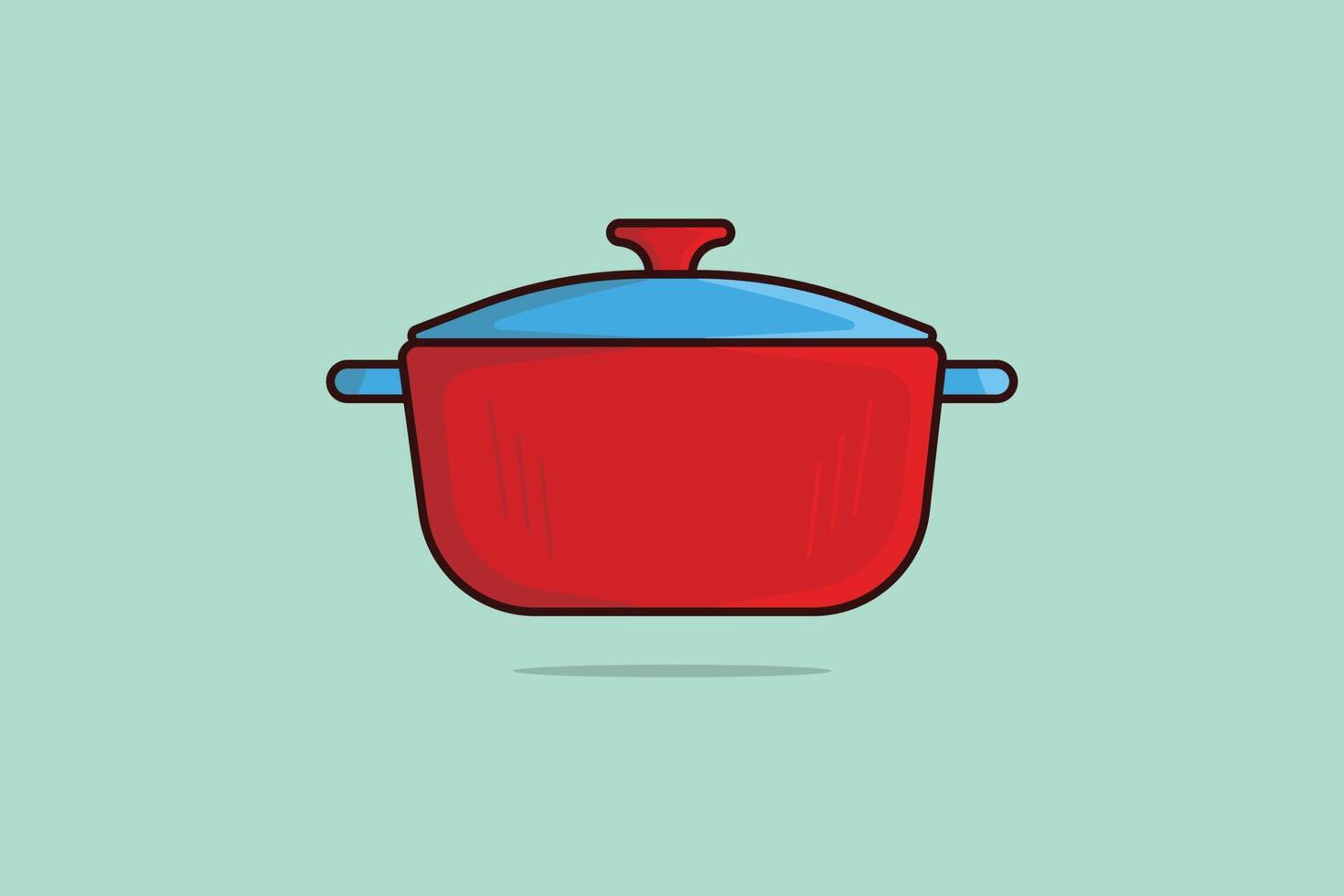 Casserole Dish Kitchen Cooking Pot vector illustration. Kitchen appliance element icon concept. Pan with lid for dishes, kitchen, home cooking vector design with shadow on light green background.