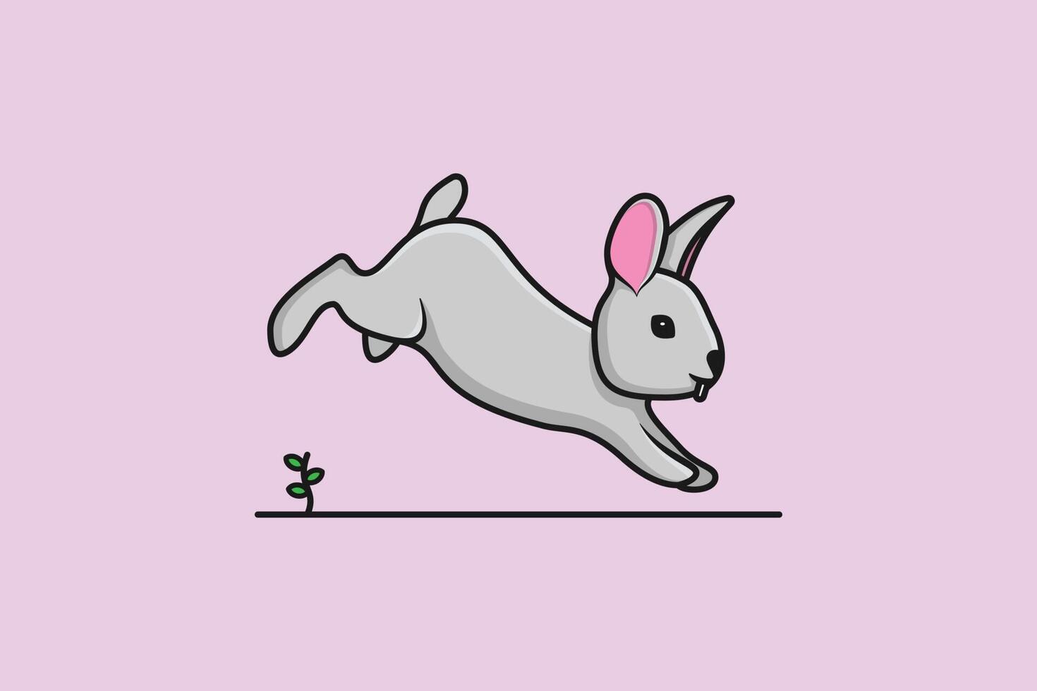 Cute Baby Rabbit Standing cartoon vector illustration. Animal nature icon concept. Funny furry white hares, Easter bunnies jumping vector design with shadow. Fast running zoo animal rabbit logo icon.