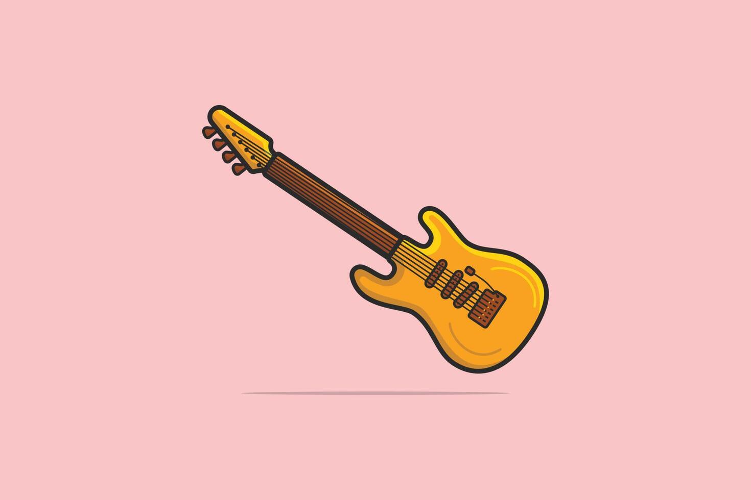 Guitar Music cartoon vector illustration. Musical instrument icon concept. Classical wooden yellow guitar. String plucked musical instrument vector design with shadow on pink background.