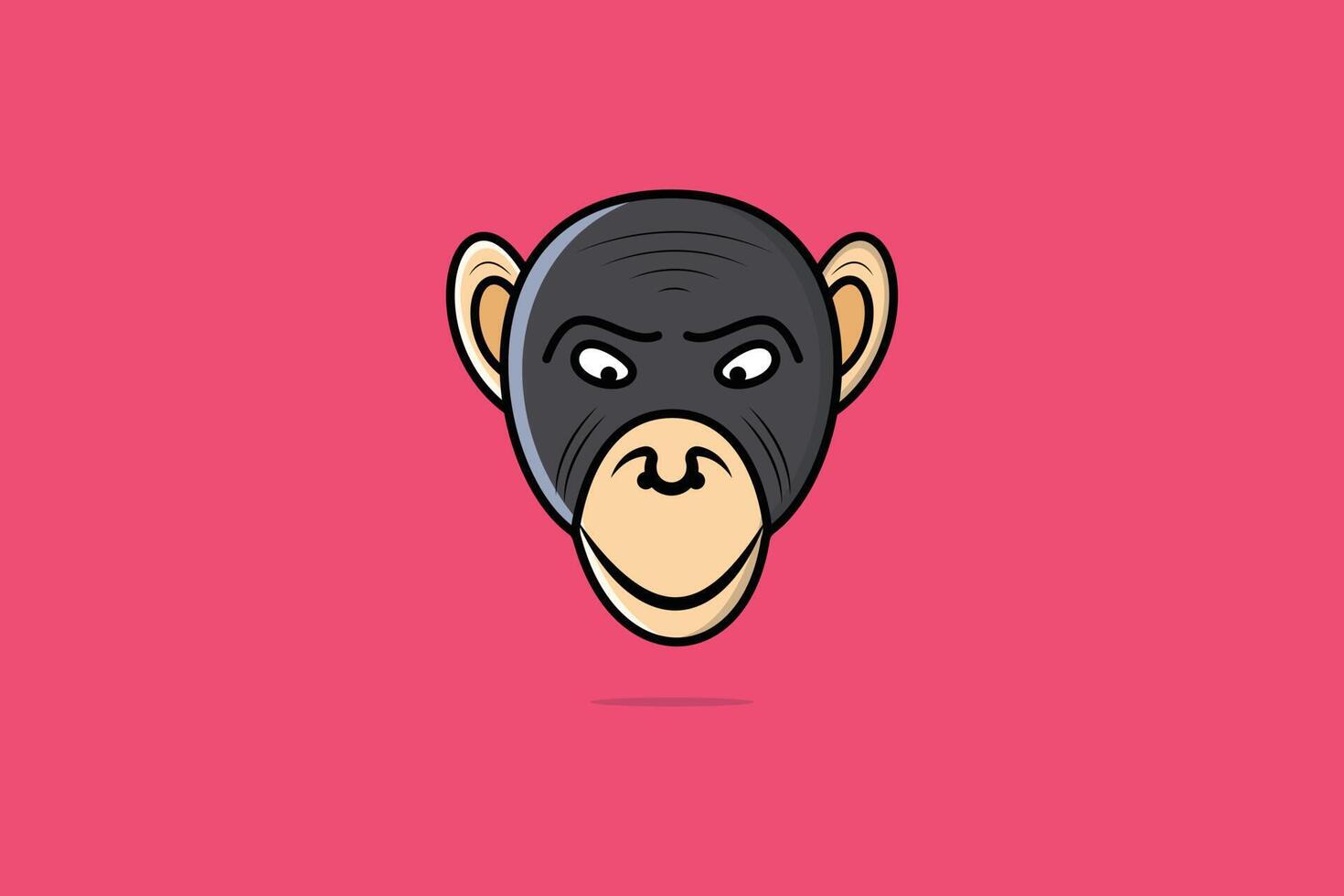 Monkey Head Cartoon Character vector illustration. Animal nature icon concept. cheerful monkey head vector design on pink background with shadow.