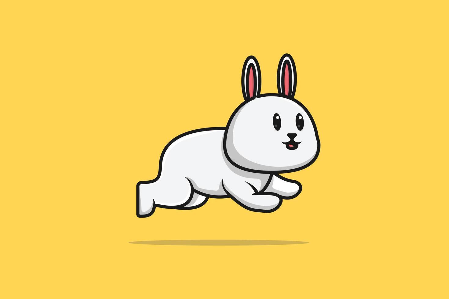 Cute Baby Rabbit Standing cartoon vector illustration. Animal nature icon concept. Funny furry white hares, Easter bunnies jumping vector design with shadow. Fast running zoo animal rabbit logo icon.