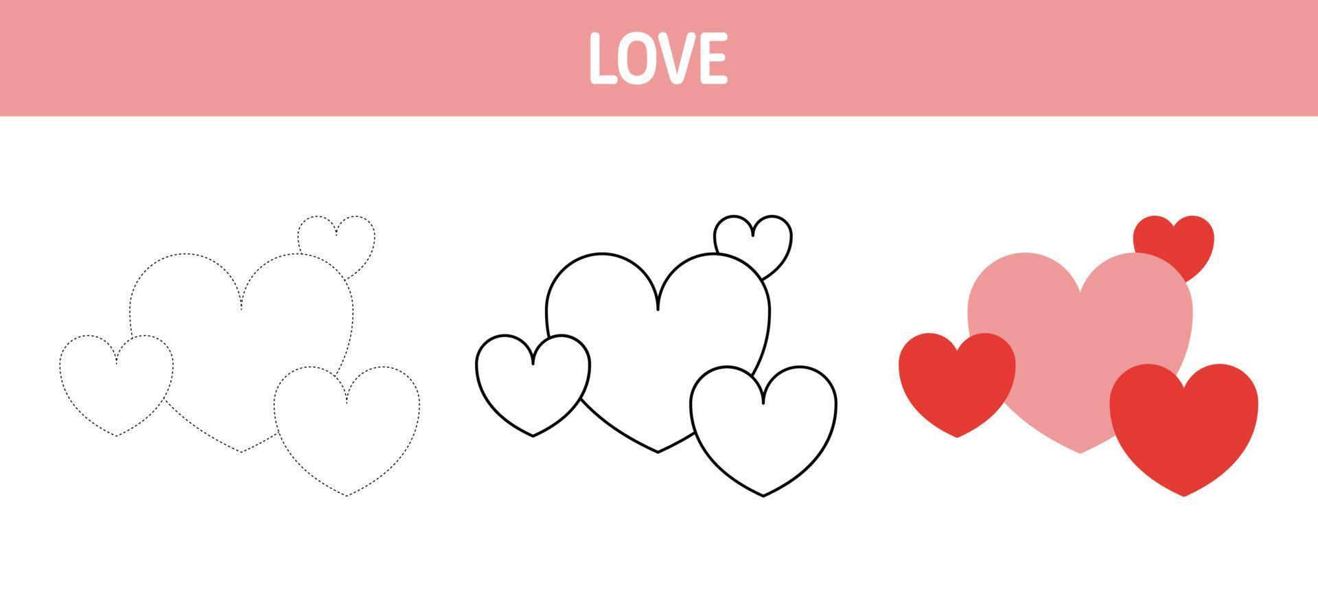 Love tracing and coloring worksheet for kids vector