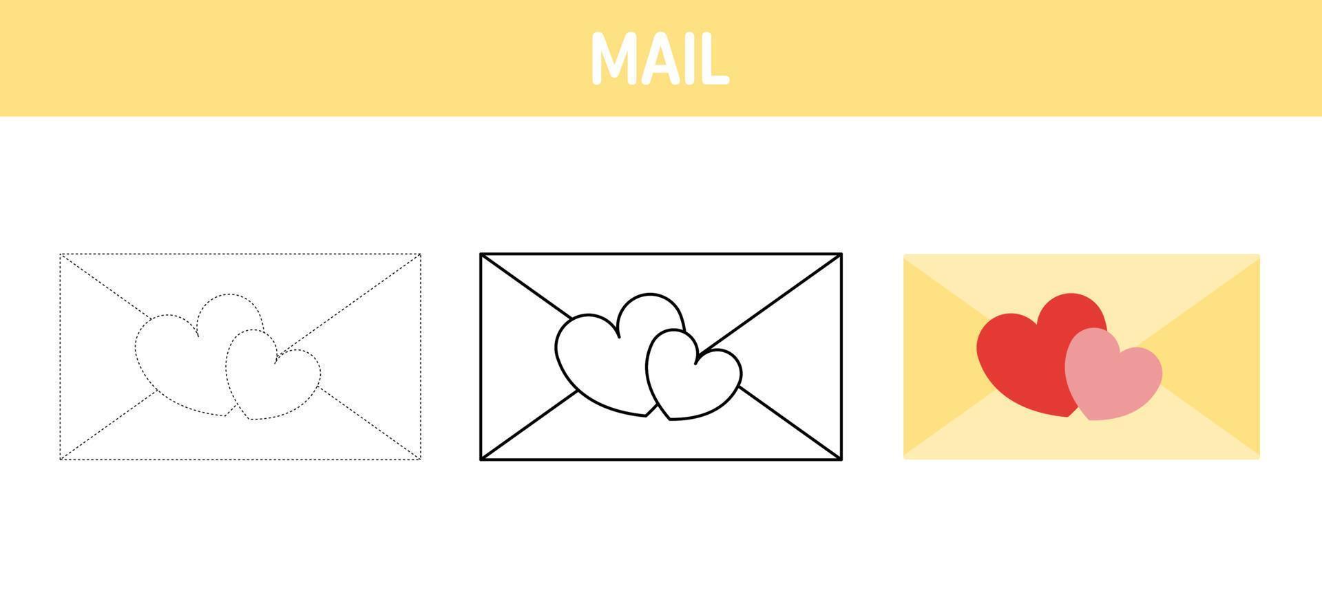 Mail tracing and coloring worksheet for kids vector