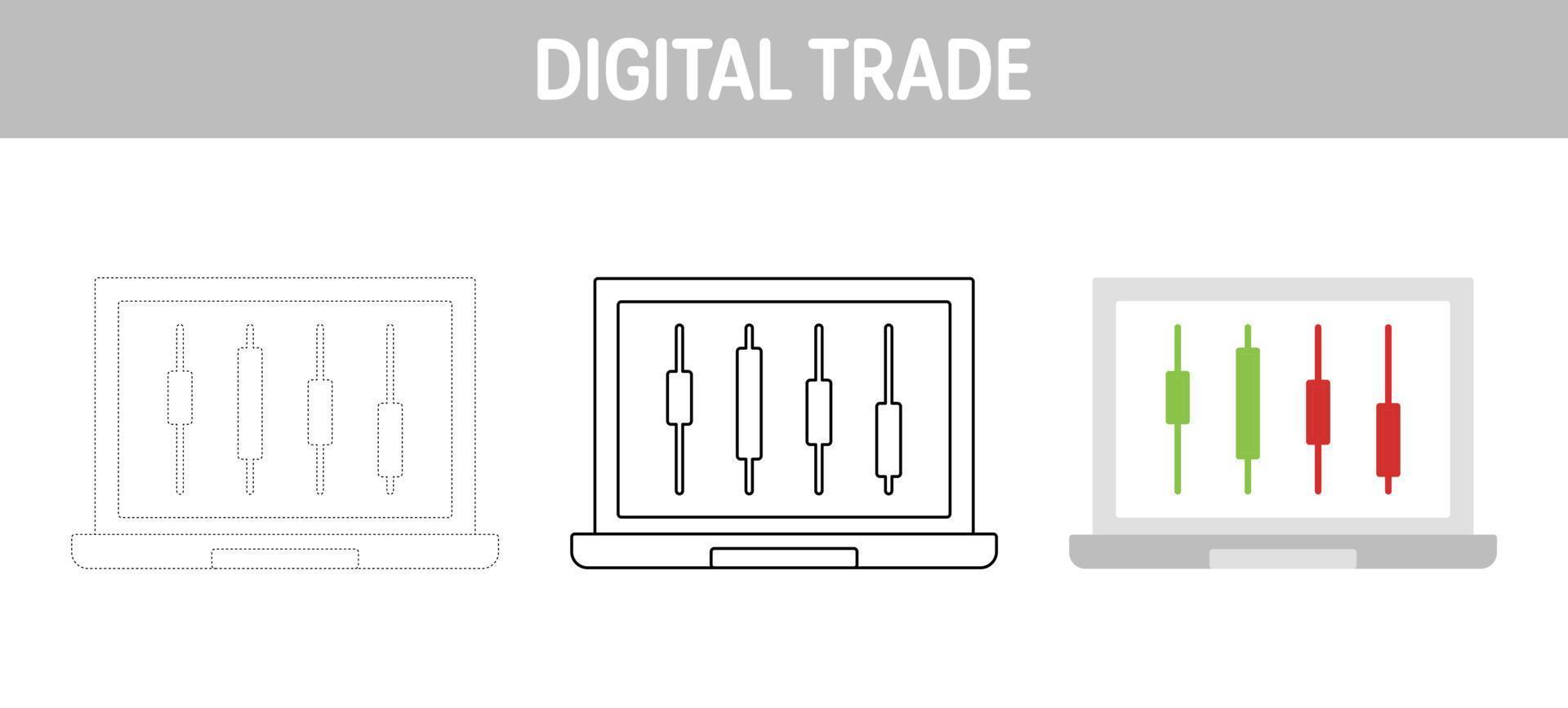 Digital Trade tracing and coloring worksheet for kids vector