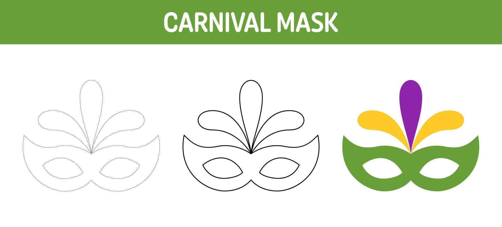 Carnival Mask tracing and coloring worksheet for kids vector