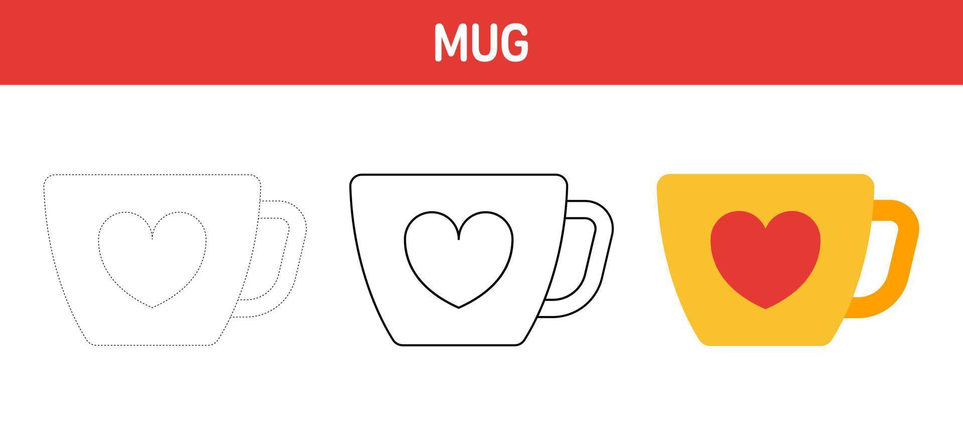 Mug tracing and coloring worksheet for kids vector