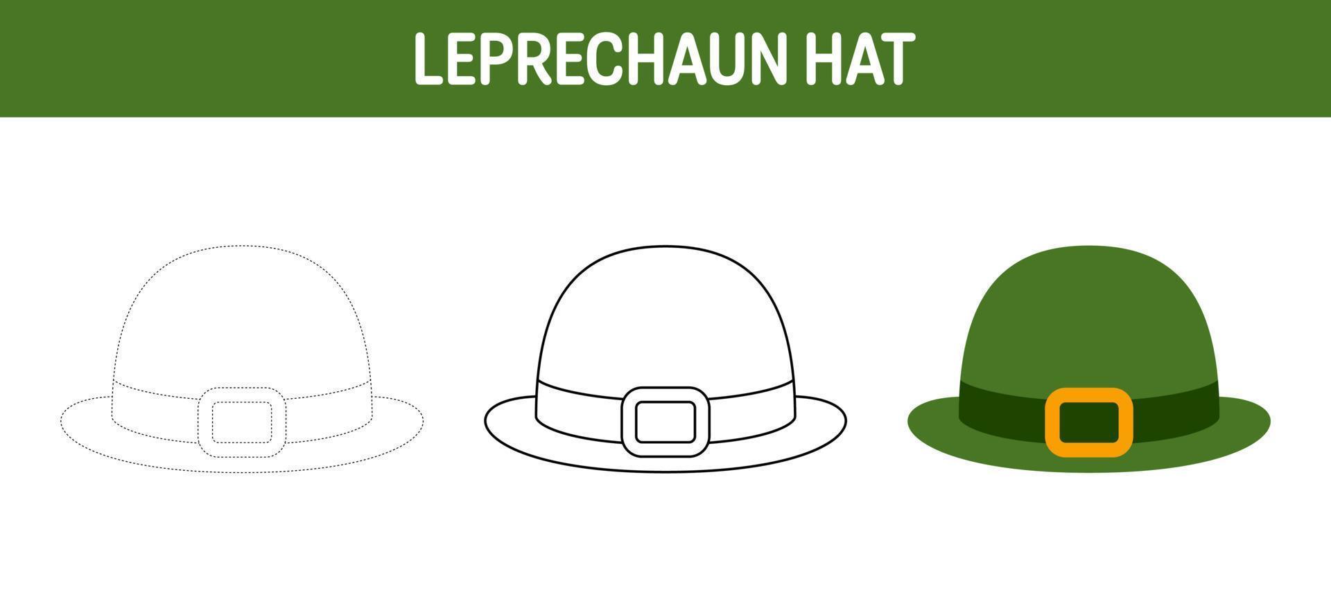 Leprechaun Hat tracing and coloring worksheet for kids vector