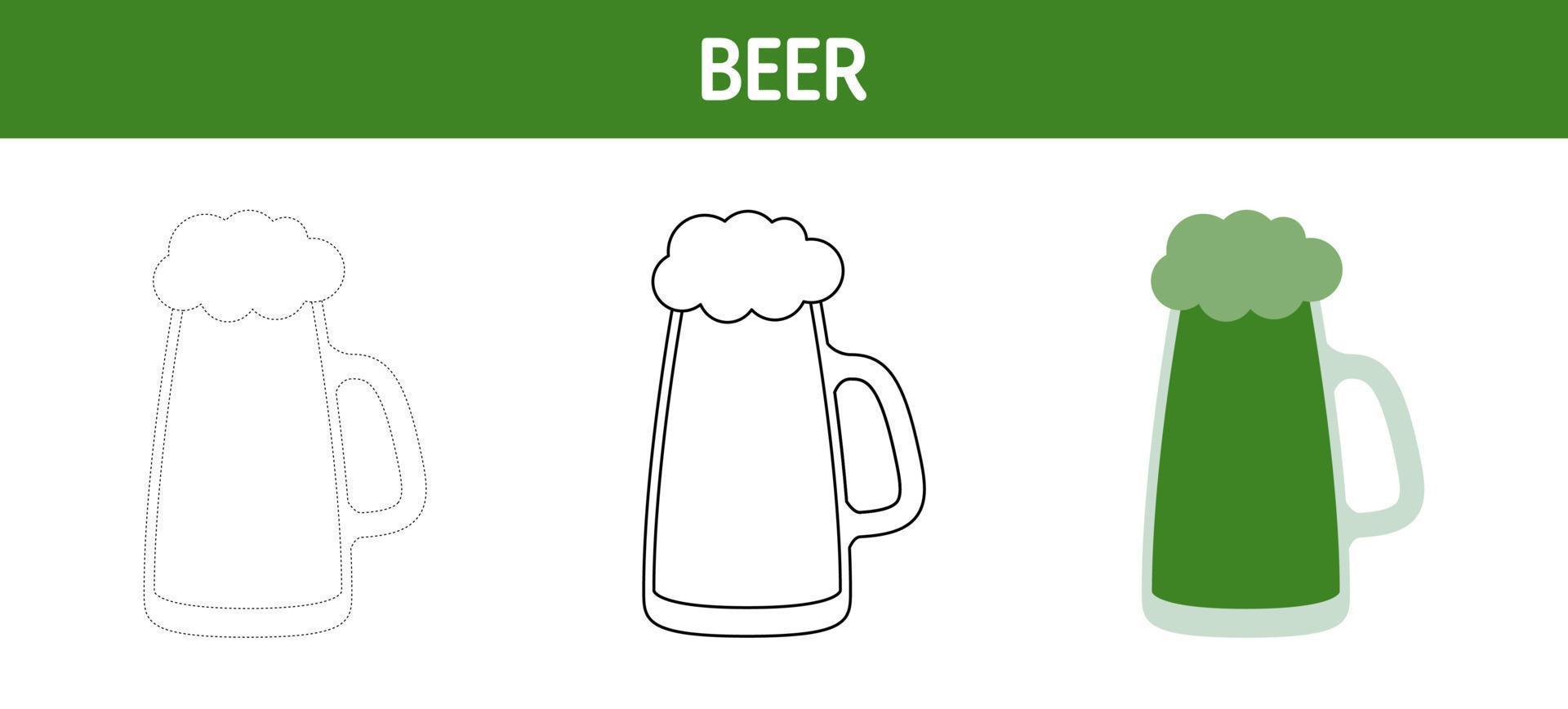 Beer tracing and coloring worksheet for kids vector