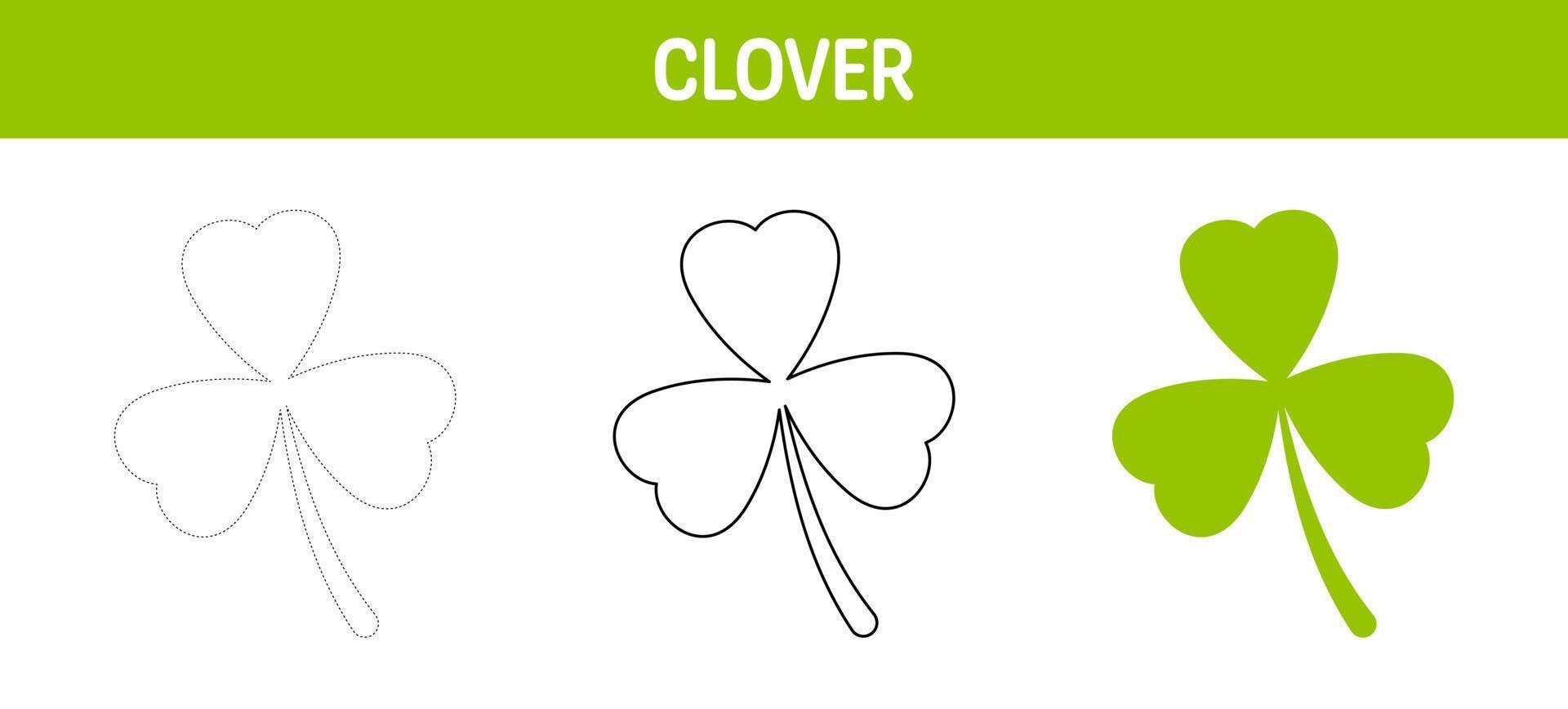 Clover Leaf tracing and coloring worksheet for kids vector