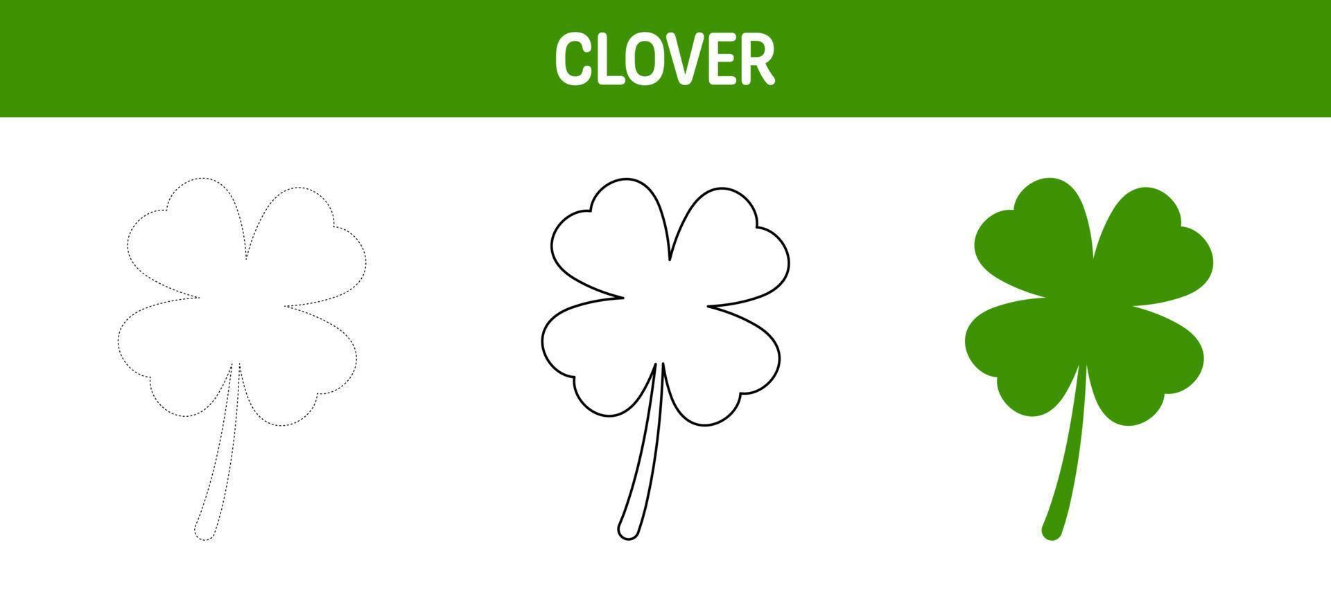 Clover Leaf tracing and coloring worksheet for kids vector