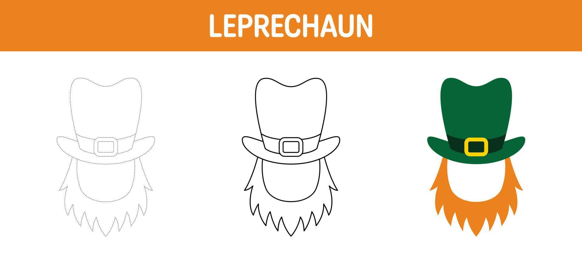 Leprechaun Hat with Beard tracing and coloring worksheet for kids vector