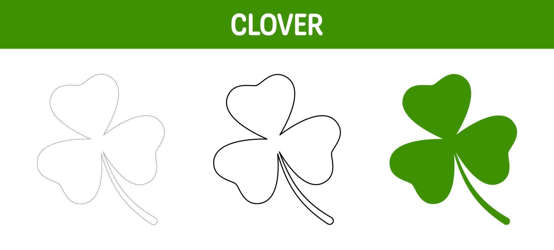 Clover Leaf tracing and coloring worksheet for kids vector