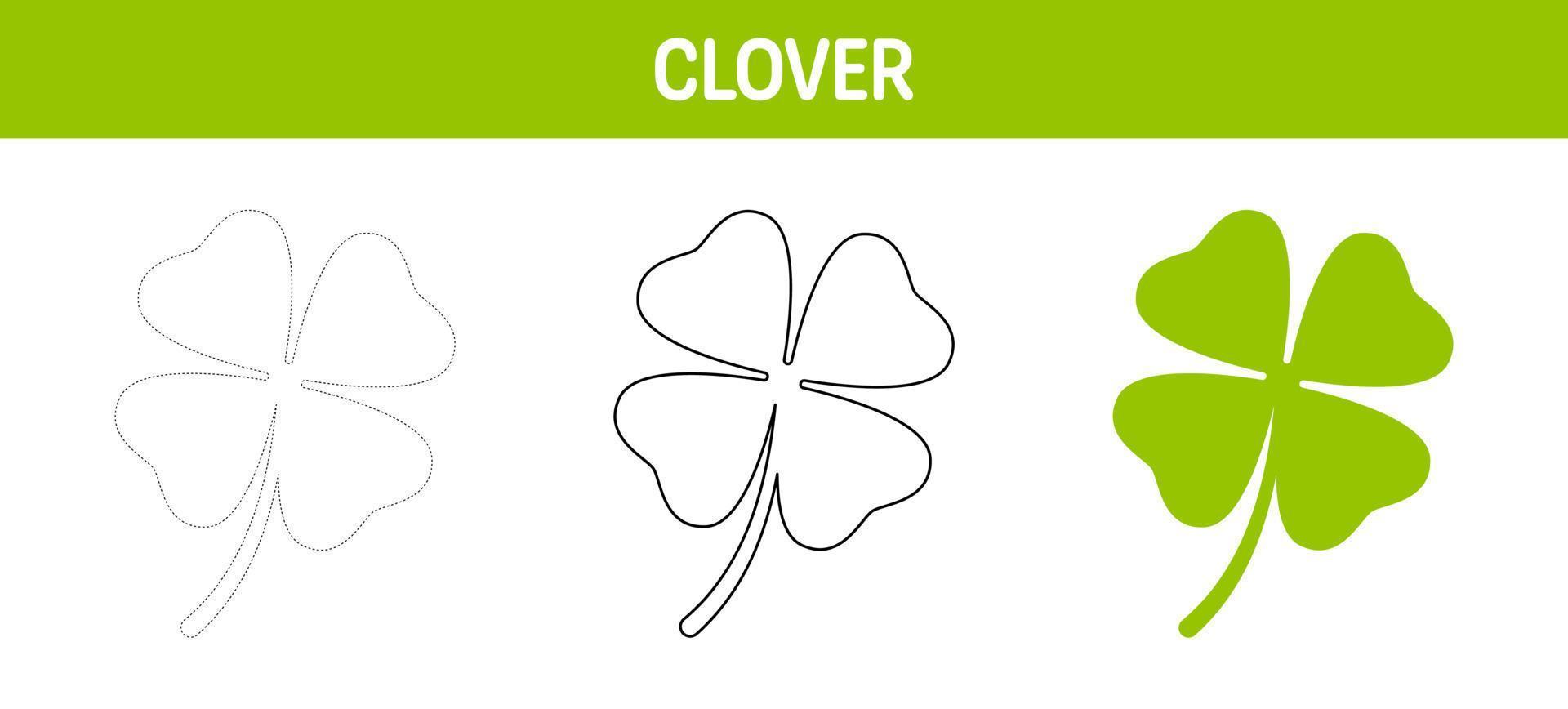 Clover Leaf tracing and coloring worksheet for kids vector