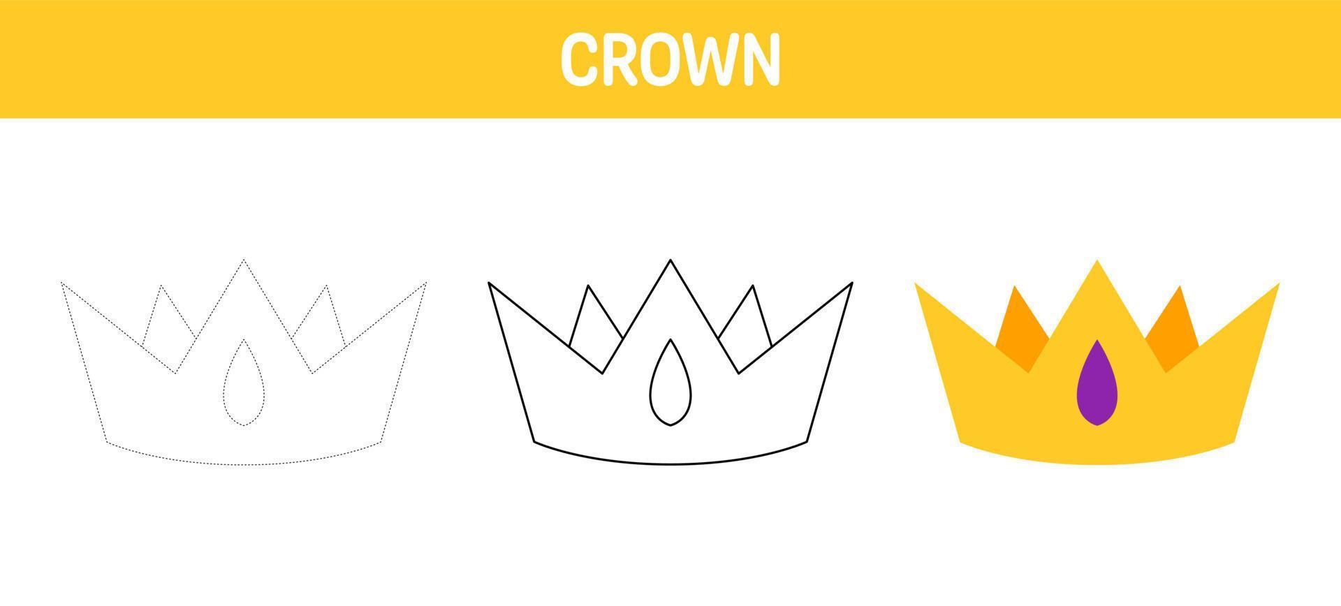 Crown tracing and coloring worksheet for kids vector