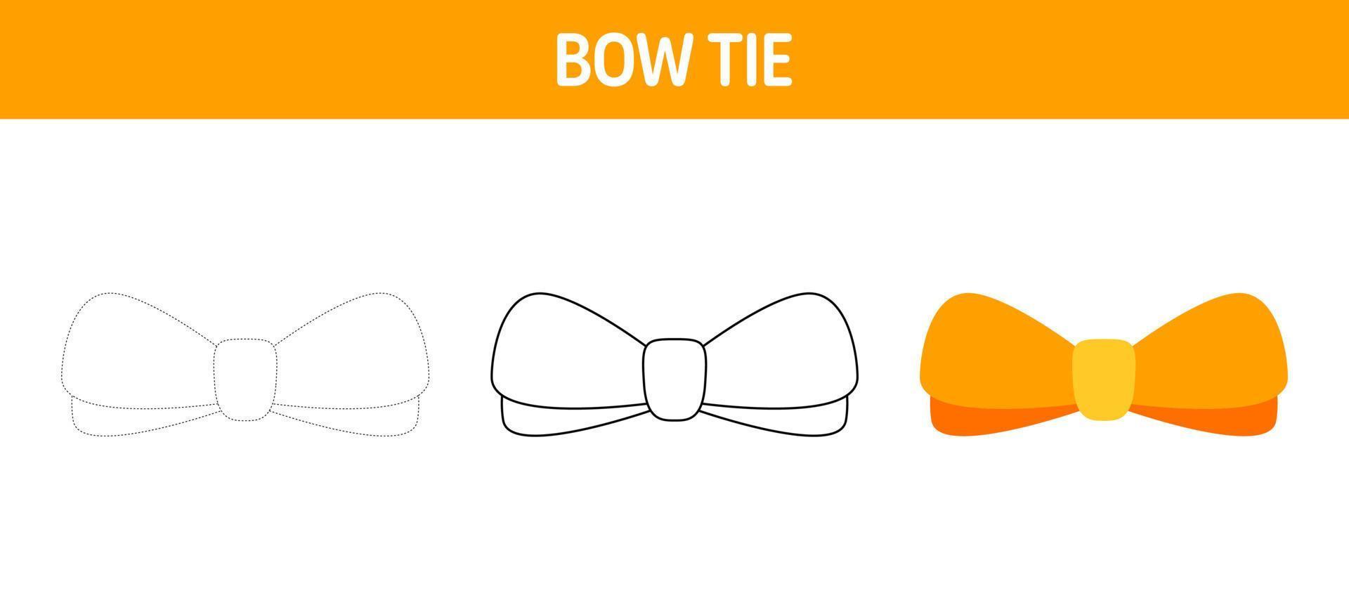 Bow Tie tracing and coloring worksheet for kids vector