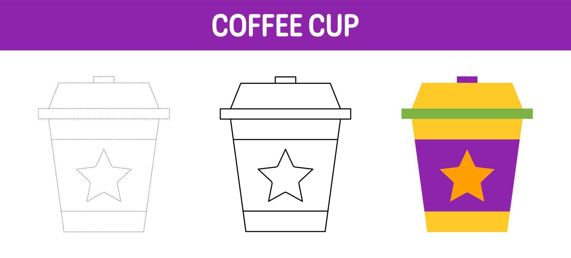 Coffee Cup tracing and coloring worksheet for kids vector