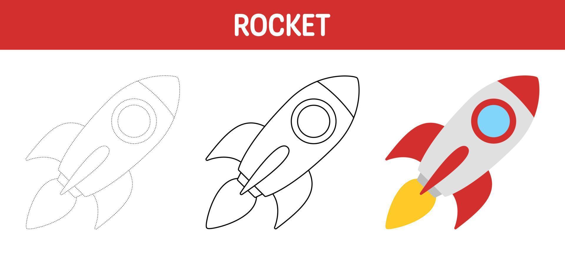 cohete rastreo y colorante hoja de cálculo para niños vector