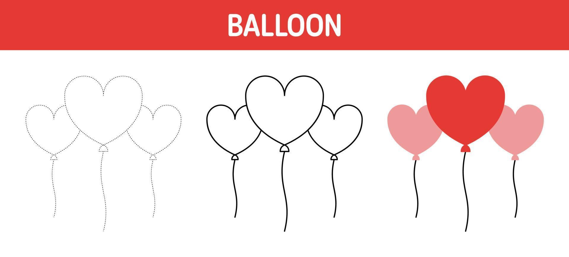 Balloon tracing and coloring worksheet for kids vector