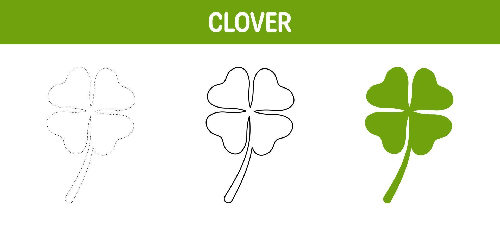 Clover Leaf tracing and coloring worksheet for kids vector
