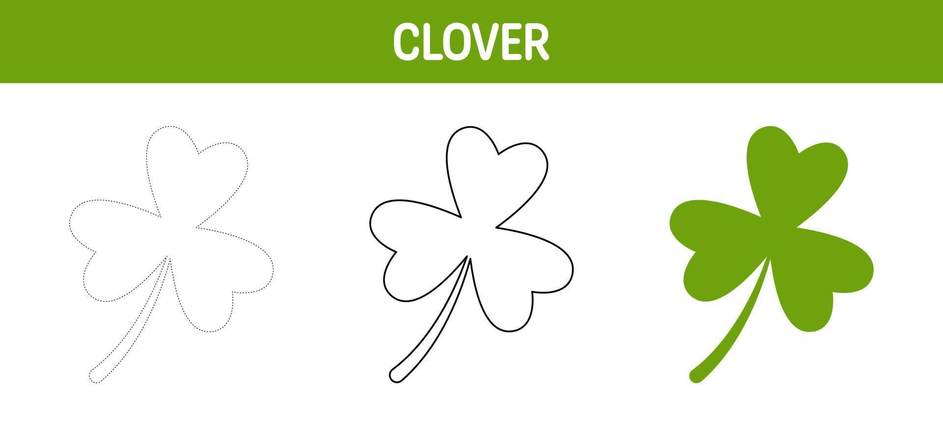 Clover Leaf tracing and coloring worksheet for kids vector