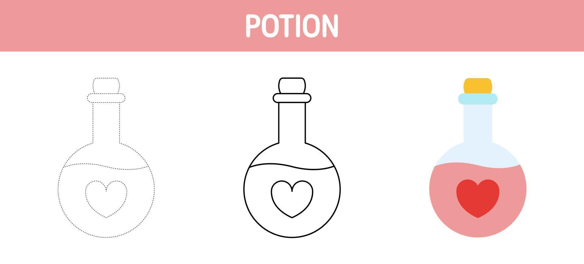 Potion tracing and coloring worksheet for kids vector